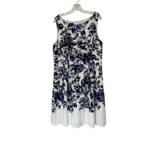 Talbots Dress Plus Blue Floral Print Sleeveless Fit and Flare‎ Dress Size 16